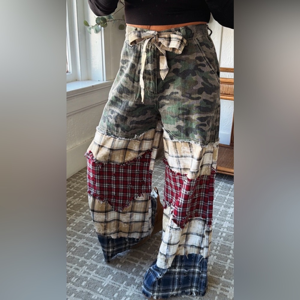 POL Camouflage and Plaid Wide Leg Pants